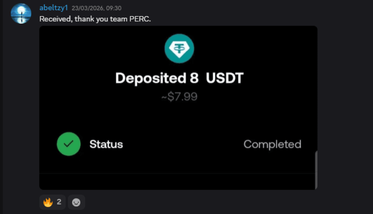 Member showing 8 USDT deposit confirmation